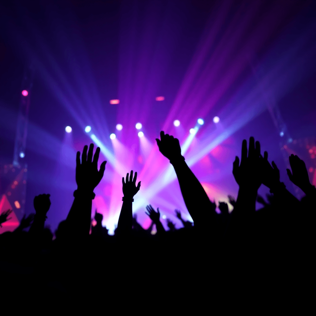 Концертная сцена с яркими огнями